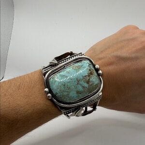 Turquoise Stone Silver Cuff Bracelet